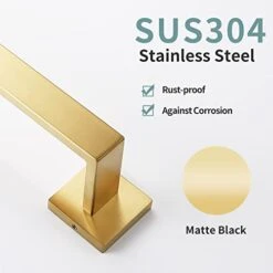 Brushed Gold Towel Bar,16-Inch Towel Bar For Bathroom Square Base SUS304 Stainless Steel Wall Mount Bath Towel Holder Bathroom Hardware Accessories -Moen Shop 41oQ8T94aWL