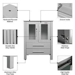 Eclife 48" Grey Bathroom Vanity W/Grey Side Cabinets Combo Modern Pedestal Cabinet Set Pedestal Stand Wood With Bathroom Vanity Mirror Drawers Soft Closing Cabinet Doors Set (B02GY2B11GY) -Moen Shop 41od2EopYqL