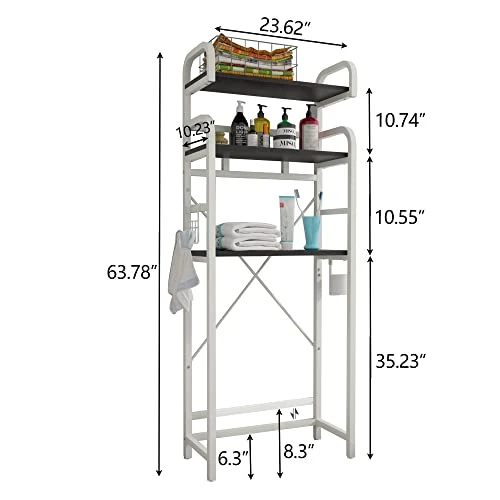 Gyfimoie Over The Toilet Storage Shelf, 3-Tier Metal Bathroom Organizer Rack, Modern Freestanding Space Saver With Adjustable Bottom Bar,4 Hooks & Paper Holder For Laundry Bathroom Balcony 7 Gyfimoie Over The Toilet Storage Shelf, 3-Tier Metal Bathroom Organizer Rack, Modern Freestanding Space Saver With Adjustable Bottom Bar,4 Hooks & Paper Holder For Laundry Bathroom Balcony - Image 5