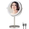 Rechargeable 8 Inch Desktop Vanity Mirror With Lights, 3 Colors 1X/10X Table Lighted Makeup Mirror With 360° Rotation Touch Screen, LED Dimmable Desk Lit Cosmetic Magnifying Mirror Brushed Nickel -Moen Shop 41pIy4roEeL