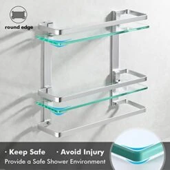 KES Bathroom Tempered Glass Shelf 2 Tier Storage Glass Shelf Rectangular With Bar Wall Mounted Sand Sprayed Anodized Aluminum Finish, A4127B -Moen Shop 41pQ02KA1wL