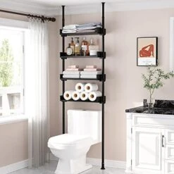 ALLZONE Bathroom Organizer, Over The Toilet Storage, 4-Tier Adjustable Wood Shelves For Small Rooms, Saver Space Rack, 92 To 116 Inch Tall, Narrow Cabinet, Rustic Brown -Moen Shop 41pSjB6cKlL. AC