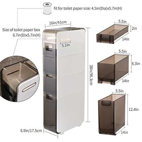 OEODJUJS 6.9" W Skinny Bathroom Storage Cabinet, 4 Tier Toilet Paper Holder Cabinet With Drawers, Narrow Pantry Cabinet For Bedroom/Kitchen Small Space, White 5 OEODJUJS 6.9" W Skinny Bathroom Storage Cabinet, 4 Tier Toilet Paper Holder Cabinet With Drawers, Narrow Pantry Cabinet For Bedroom/Kitchen Small Space, White - Image 3