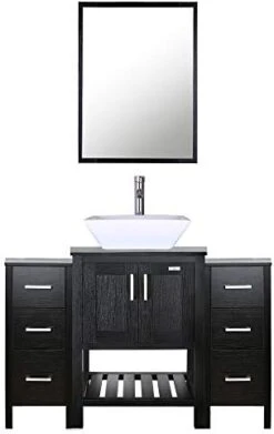 Eclife 48" Bathroom Vanity Black W/Side Cabinet Combo Modern Pedestal Cabinet Set Pedestal Stand Wood With Bathroom Vanity Mirror Soft Closing Cabinet Doors Set (B06 2B11) -Moen Shop 41pdanPxb8L. AC