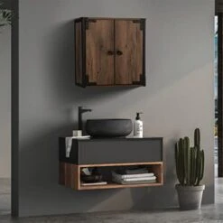 Landia Home Wall Mounted Bathroom Cabinet For Storage, Industrial Themed With A Steel Frame And Adjustable Shelf -Moen Shop 41rBawQGBBL