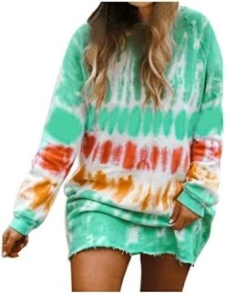 Franterd Women's Tie-Dye Sweatshirts Oversized Long Sleeve Crewneck Loose Casual Mini Dress -Moen Shop 41rD71pwA6L. AC