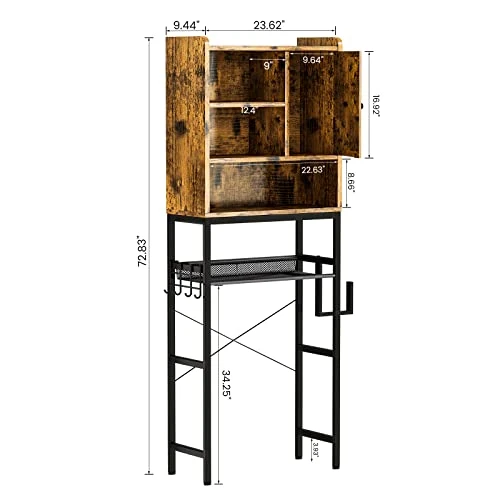 Lamerge Over The Toilet Storage Cabinet, Bathroom Toilet Rack, Freestanding Bathroom Organizer Over Toilet With Adjustable Shelf, Paper Hook, Space Saver Toilet Stands, Open Storage, Rustic Brown 4 Lamerge Over The Toilet Storage Cabinet, Bathroom Toilet Rack, Freestanding Bathroom Organizer Over Toilet With Adjustable Shelf, Paper Hook, Space Saver Toilet Stands, Open Storage, Rustic Brown - Image 2