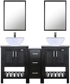 Eclife 60’’ Bathroom Vanity Combo Black W/Side Cabinet Vanity Modern Pedestal Cabinet Set Pedestal Stand Wood With Bathroom Vanity Mirror Soft Closing Cabinet Doors Set (2B06 B11) -Moen Shop 41rp4oKx3eL. AC