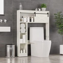 SOSPIRO Farmhouse Over The Toilet Storage With Sliding Barn Door, Freestanding Bathroom Organizer Over Toilet Storage Cabinet Shelf Space Saver Rack For Restroom, Laundry, Oak -Moen Shop 41s4ngf4r L. AC