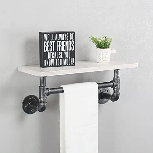 Industrial Pipe Shelf Bathroom Shelves Wall Mounted,19.6in Rustic Wood Shelf With Towel Bar,2 Tier Farmhouse Towel Rack Over Toilet,Pipe Shelving Floating Shelves Towel Holder,Retro Grey 17 Industrial Pipe Shelf Bathroom Shelves Wall Mounted,19.6in Rustic Wood Shelf With Towel Bar,2 Tier Farmhouse Towel Rack Over Toilet,Pipe Shelving Floating Shelves Towel Holder,Retro Grey - Image 15