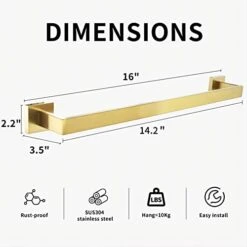 Brushed Gold Towel Bar,16-Inch Towel Bar For Bathroom Square Base SUS304 Stainless Steel Wall Mount Bath Towel Holder Bathroom Hardware Accessories -Moen Shop 41sFwaGw8eL