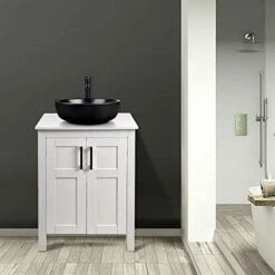 YOURLITE 24 Inches Bathroom Vanity, Modern Stand Pedestal Cabinet, Wood White Fixture, Without Mirror -Moen Shop 41sdtKW8flL. AC