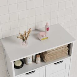 HORSTORS Bathroom Cabinet, Floor Storage Cabinet With 2 Doors And 2 Drawers, Free Standing Wooden Storage Organizer for Bathroom, Living Room, Hallway, White -Moen Shop 41spc9rC0NL