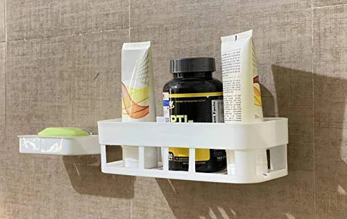 MOHAK Self-Adhesive Plastic Bathroom Corner Rack Storage Shelves Soap Box Stand - White (Combo Bathroom Shelve 1Pcs+ Soap Stand 1Pcs) 4 MOHAK Self-Adhesive Plastic Bathroom Corner Rack Storage Shelves Soap Box Stand - White (Combo Bathroom Shelve 1Pcs+ Soap Stand 1Pcs) - Image 2