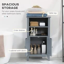 Kleankin Bathroom Cabinet Organizer With 2-Tier Open Shelves, Double Door Enclosed Storage And Elevated Base, Dark Grey -Moen Shop 41t3meaqHoL