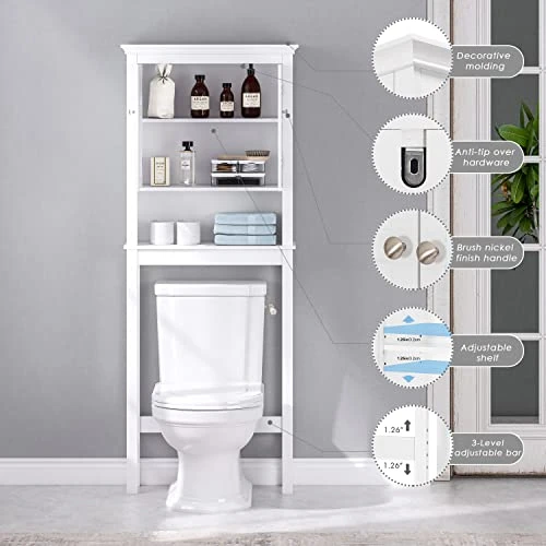 UTEX Bathroom Storage Over The Toilet, Bathroom Cabinet Organizer With Adjustable Shelves, Bathroom Space Saver For Bathroom, White 5 UTEX Bathroom Storage Over The Toilet, Bathroom Cabinet Organizer With Adjustable Shelves, Bathroom Space Saver For Bathroom, White - Image 3