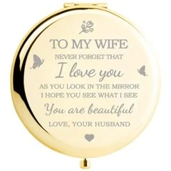 Gifts For Wife - I Love You Wife Gift Gold Compact Mirror - Romantic Gifts For Her Birthday, Wedding Anniversary, Valentines Day, Mothers Day, Or Christmas