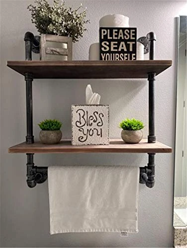 LooftMate Industrial Pipe Shelf,2 Tiered Metal Towel Racks For Bathroom,20" Industrial Pipe Floating Shelves Shelving,Rustic Wood Wall Mount Shelf With Towel Bar,Iron Towel Holder 3 LooftMate Industrial Pipe Shelf,2 Tiered Metal Towel Racks For Bathroom,20" Industrial Pipe Floating Shelves Shelving,Rustic Wood Wall Mount Shelf With Towel Bar,Iron Towel Holder