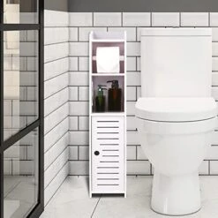 Aomomery Toilet Paper Storage,Small Bathroom Storage For Small Spaces,4 Tier Design Slim Storage Cabinet,Waterproof Toilet Storage Cabinet