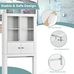 Tangkula Over The Toilet Storage Cabinet, Bathroom Space Saver Organizer W/4 Open Shelves, 2-Door Cabinet & Adjustable Shelves, Above Toilet Stand W/Anti-Tilt Device, Freestanding Toilet Rack (White) 16 Tangkula Over The Toilet Storage Cabinet, Bathroom Space Saver Organizer W/4 Open Shelves, 2-Door Cabinet & Adjustable Shelves, Above Toilet Stand W/Anti-Tilt Device, Freestanding Toilet Rack (White) -Moen Shop 41ut4fhH5xL