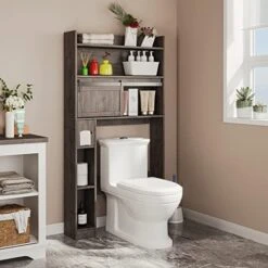 Furniouse Over The Toilet Storage Cabinet, 6-Tier Toilet Organizer Rack, Bathroom Shelf, And Cabinet With Sliding Barn Door For Restroom, Laundry -Moen Shop 41v01d92djL. AC