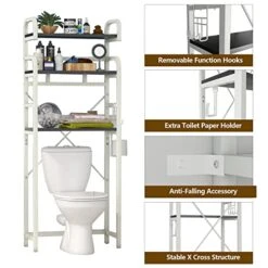 Gyfimoie Over The Toilet Storage Shelf, 3-Tier Metal Bathroom Organizer Rack, Modern Freestanding Space Saver With Adjustable Bottom Bar,4 Hooks & Paper Holder For Laundry Bathroom Balcony 11 Gyfimoie Over The Toilet Storage Shelf, 3-Tier Metal Bathroom Organizer Rack, Modern Freestanding Space Saver With Adjustable Bottom Bar,4 Hooks & Paper Holder For Laundry Bathroom Balcony -Moen Shop 41v0lmwIrfL