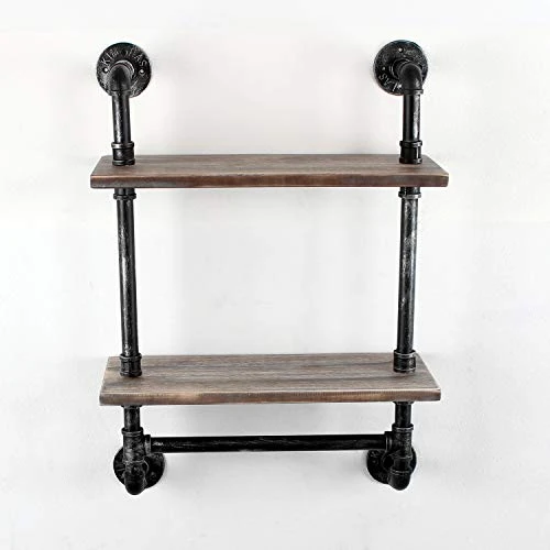 Industrial Pipe Shelf Bathroom Shelves Wall Mounted,19.6in Rustic Wood Shelf With Towel Bar,2 Tier Farmhouse Towel Rack Over Toilet,Pipe Shelving Floating Shelves Towel Holder,Retro Grey 7 Industrial Pipe Shelf Bathroom Shelves Wall Mounted,19.6in Rustic Wood Shelf With Towel Bar,2 Tier Farmhouse Towel Rack Over Toilet,Pipe Shelving Floating Shelves Towel Holder,Retro Grey - Image 5