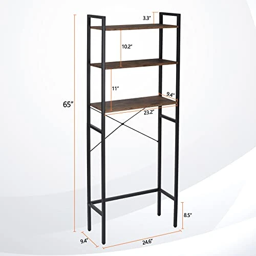 ZENY Over-The-Toilet Storage Rack, 3 -Tier Freestanding Bathroom Organizer, Space-Saving Bathroom Shelf Over Toilet Rack, Brown 5 ZENY Over-The-Toilet Storage Rack, 3 -Tier Freestanding Bathroom Organizer, Space-Saving Bathroom Shelf Over Toilet Rack, Brown - Image 3