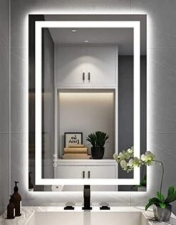 Klajowp 24''x36'' LED Bathroom Mirror With Front + Backlit, Tempered Glass Bathroom Mirror With Lights, Anti-Fog, 3 Colors With Stepless Dimmable Memory Bathroom Vanity Mirror For Wall, Shatterproof -Moen Shop 41wMin zQgL. AC