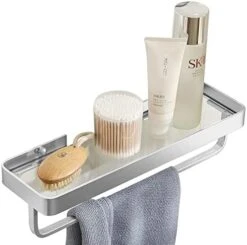 Danpoo Black Floating Shelf Bathroom Wall Shelf, 16" Tempered Glass Shelf Wall Mounted -Moen Shop 41wiHJJyYwL. AC