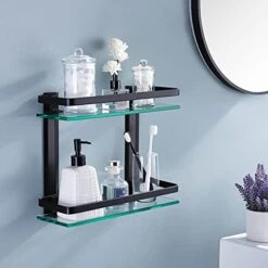 KES Bathroom Glass Shelf Extra 8 MM-Thick Tempered Glass Anodized Aluminum 2 Tier Rectangular Storage Organizer Wall Mount Black, A4126B-BK -Moen Shop 41wjAPPk5fS