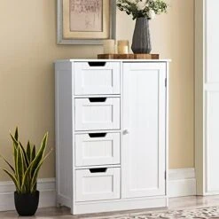 Noskatu Bathroom Floor Cabinet Small Storage Corner Floor Cupboard With A Single Shutter Door And Drawer Narrow Bathroom Cabinet For Bathroom Bedroom Living Room Kitchen White -Moen Shop 41x82HuVkOL. AC