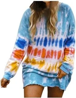 Franterd Women's Tie-Dye Sweatshirts Oversized Long Sleeve Crewneck Loose Casual Mini Dress -Moen Shop 41xQXgyEbAL. AC