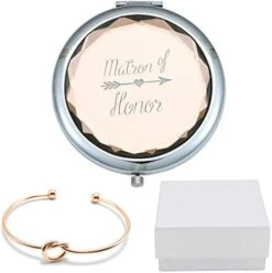 COFOZA Flower Girl Champagne Compact Pocket Makeup Mirror With Rose Gold Knot Bracelet And Gift Box For Wedding Proposal Gift -Moen Shop 41xzXmYYoL. AC