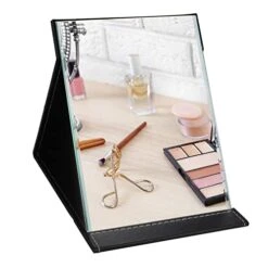 ZBEIVAN 10x7 Inches Portable Folding Makeup Mirror With Cosmetic Desktop Standing For Travel, Vanity Table, Room Decor, Beauty Gifts, Black