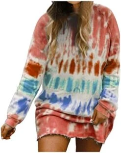Franterd Women's Tie-Dye Sweatshirts Oversized Long Sleeve Crewneck Loose Casual Mini Dress -Moen Shop 41y973FIOeL. AC