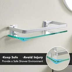 KES Aluminum Bathroom Glass Shelf Tempered Glass Rectangular 1 Tier Extra Thick Silver Wall Mounted, A4126A -Moen Shop 41y9bBFe5tL