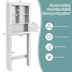 Tangkula Over The Toilet Storage Cabinet, Bathroom Space Saver Organizer W/4 Open Shelves, 2-Door Cabinet & Adjustable Shelves, Above Toilet Stand W/Anti-Tilt Device, Freestanding Toilet Rack (White) 13 Tangkula Over The Toilet Storage Cabinet, Bathroom Space Saver Organizer W/4 Open Shelves, 2-Door Cabinet & Adjustable Shelves, Above Toilet Stand W/Anti-Tilt Device, Freestanding Toilet Rack (White) -Moen Shop 41yJFu35r1L