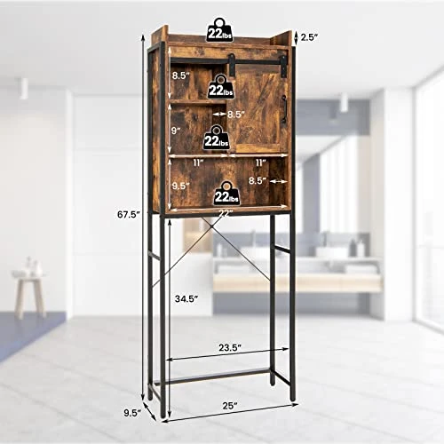 Giantex Over The Toilet Storage Cabinet, 4-Tier Bathroom Organizer W/ 3-Position Adjustable Shelves & Sliding Barn Door, Freestanding Toilet Space Saver Shelf For Bathroom, Laundry (Rustic Brown) 5 Giantex Over The Toilet Storage Cabinet, 4-Tier Bathroom Organizer W/ 3-Position Adjustable Shelves & Sliding Barn Door, Freestanding Toilet Space Saver Shelf For Bathroom, Laundry (Rustic Brown) - Image 3