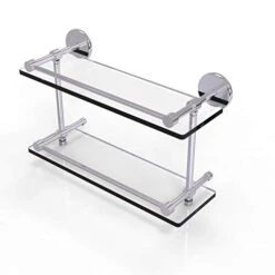Allied Brass P1000-2/16-GAL-PC P 1000 2 Gal Inch Tempered Double Gallery Rail Glass Shelf, 16 Inch, Polished Chrome