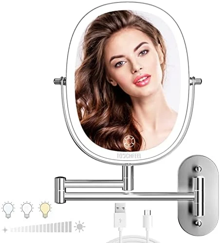 TOUCHFEEL Wall Mounted Makeup Mirror, 9 Inch 1X/7X Magnifying Mirror With 3 Color Light, Double Sided 360° Swivel Extendable Bathroom Mirror With Dimmable LED Light For Bedroom 8 TOUCHFEEL Wall Mounted Makeup Mirror, 9 Inch 1X/7X Magnifying Mirror With 3 Color Light, Double Sided 360° Swivel Extendable Bathroom Mirror With Dimmable LED Light For Bedroom - Image 6