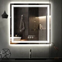 VanPokins LED Bathroom Mirror, 24x32 Inch Gradient Front And Backlit LED Mirror For Bathroom, 3 Colors Dimmable CRI>90 Double Lights, IP54 Enhanced Anti-Fog, Hanging Plates Wall Mount Lighted Mirror -Moen Shop 41zjyDNfVwL. AC