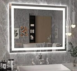 Klajowp 24''x36'' LED Bathroom Mirror With Front + Backlit, Tempered Glass Bathroom Mirror With Lights, Anti-Fog, 3 Colors With Stepless Dimmable Memory Bathroom Vanity Mirror For Wall, Shatterproof -Moen Shop 51 wRazdEJL. AC