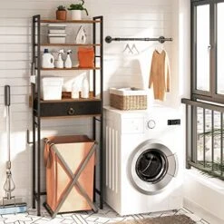 HOOBRO Over The Toilet Storage, 5 Tier Bathroom Organizer With Storage Drawer, Freestanding Bathroom Spacesaver With Laundry Hooks, Toilet Paper Holder, Stable And Sturdy, Rustic Brown BF51TS01 -Moen Shop 512XCfrSsFL