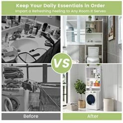 LOKO Over The Toilet Storage Cabinet, Wooden Bathroom Space Saver With Door & Open Storage Shelves, Anti-toppling Device, Freestanding Over Toilet Bathroom Organizer For Bathroom, Laundry 10 LOKO Over The Toilet Storage Cabinet, Wooden Bathroom Space Saver With Door & Open Storage Shelves, Anti-toppling Device, Freestanding Over Toilet Bathroom Organizer For Bathroom, Laundry -Moen Shop 512aNVtBkEL