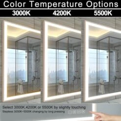 HAUSCHEN HOME 32 X 40 Inch LED Bathroom Mirror, Aluminum Frame With Wooden Effect, Wall Mounted Dimmable Vanity Mirror, Anti-Fog, 3-Color Warm/Natural/White Light, Horizonal & Vertical -Moen Shop 512hnmSPbfL