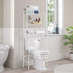Liusin 3-Tier Bathroom Shelf Over The Toilet Space Saver Shelf Bathroom Storage Cabinet Tower Toilet Shelf Organizer Stand Unit Metal Frame Study Waterproof With Hooks- 22.05 X 9.84 X 59.45inch(White) -Moen Shop 513UjvAzB9L