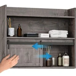 Furniouse Over The Toilet Storage Cabinet, 6-Tier Toilet Organizer Rack, Bathroom Shelf, And Cabinet With Sliding Barn Door For Restroom, Laundry -Moen Shop 513ulAE6nML