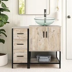 Eclife 36" Oak Bathroom Vanity Cabinet Sink Combo W/Free Standing 3 Drawers Side Cabinet, Oak Veneered Bathroom Vanity Pedestal Cabinet W/Soft Closing Door And Shelf -Moen Shop 5168KUDHbqL. AC