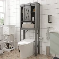 SOSPIRO Farmhouse Over The Toilet Storage With Sliding Barn Door, Freestanding Bathroom Over The Toilet Organizer Above Toilet Storage Cabinet With Adjustable Shelf, Tall Bathroom Space Saver, White1 -Moen Shop 516gtyAL3CL. AC